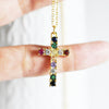 Collier chaine acier dorée 14k croix zircons,chaine fantaisie,chaine collier,religion,chaine complète,28.5mm,43.2cm, l'unité,G1488-Gingerlily Perles