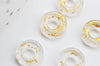 Pendentif donut verre transparent et feuille d'or, un pendentif rond verre pour vos créations de bijoux,15x3mm, lot de 10,G3299
