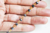 Chaine dorée perle cristal noir, chaine collier,création bijoux , chaine lunettes,chaine fantaisie6x4mm,vendue au mètre,G3460