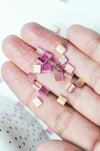 perles rocaille carré verre rectangle Rose Fuchsia or nacré, perle carré création bracelet, perle tila,4.5mm,2 trous, Les 50 G4451