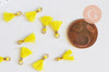 Pompon bleu jaune polyestère support doré,décoration pompon, pompon boucles,fabrication bijoux bohème,10-15mm,les 10 G6237