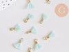 Pompon bleu turquoise polyestère support doré,décoration pompon, pompon boucles,fabrication bijoux bohème,10-15mm,les 10 G6220