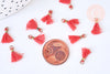 Pompon vieux rose corail polyestère support doré,décoration pompon, pompon boucles,fabrication bijoux bohème,10-15mm,les 10 G5564
