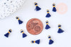 Pompon bleu foncé polyestère support doré,décoration pompon, pompon boucles,fabrication bijoux bohème,10-15mm,les 10 G5562