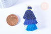 Pompon bleu coton, fournitures créatives, décoration pompon, triple pompon, boucles pompon, longueur 4.3cm- G2127