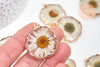 Pendentif résine fleur séchée 33mm, pendentif paquerette blanche et or, création de bijoux originaux, l'unité G5579