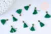 Pompon vert émeraude polyestère support doré,décoration pompon, pompon boucles,fabrication bijoux bohème,10-15mm,les 10 G5563