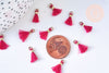Pompon rose foncé polyestère support doré,décoration pompon, pompon boucles,fabrication bijoux bohème,10-15mm,les 10 G5565