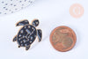 Broche pin's tortue de mer motif mystique noir doré émail 26.5x25.5mm,broche dorée,creation bijoux,décoration veste,l'unité G6616-Gingerlily Perles