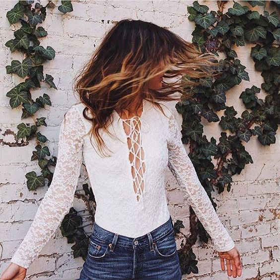 lace up white lace romper