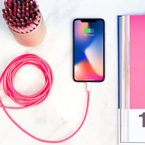 iphone charging with the candywirez 10-feet long neon marble-braided charging cable