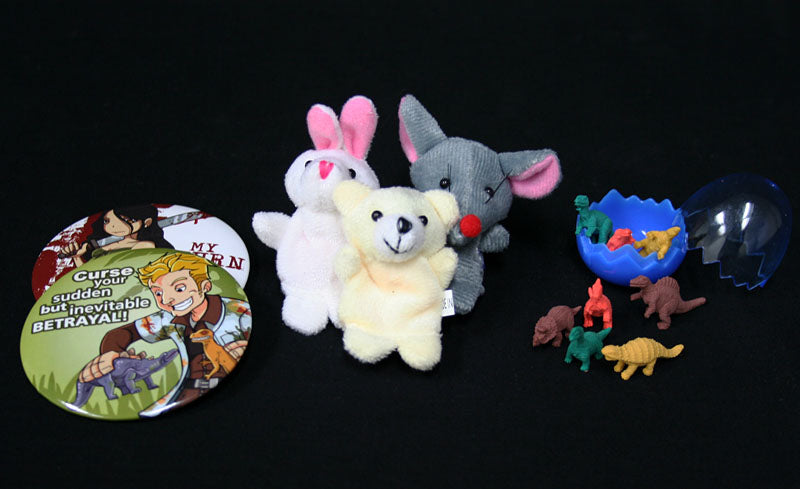 Buttons, finger puppets and mini dinosaurs