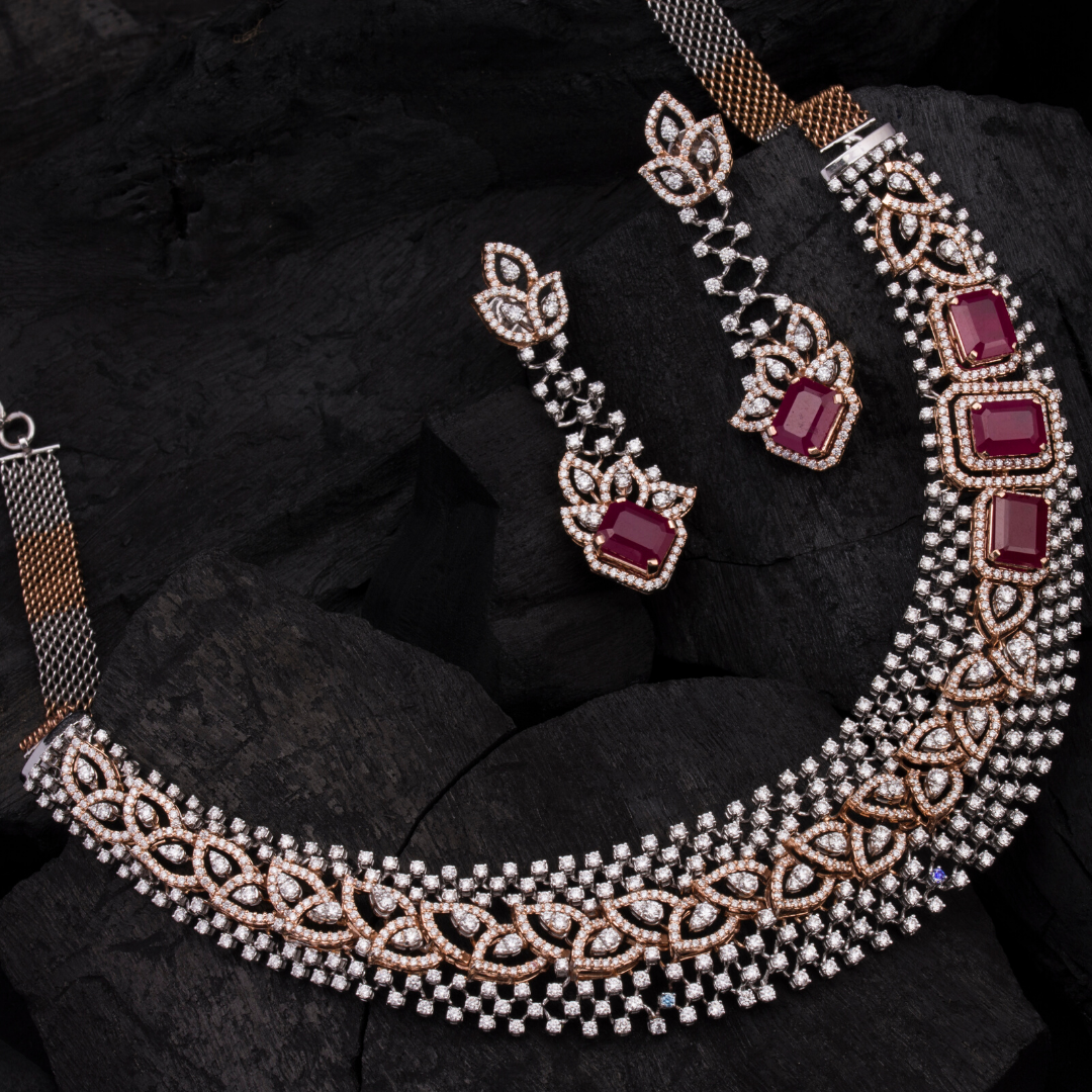 diamond necklace set with earrings