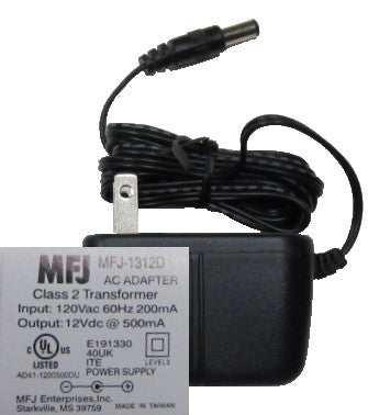 MFJ-1312D, AC SW ADAPTOR, 13.8VDC,500MA,100-110VAC,2.1MM PLUG