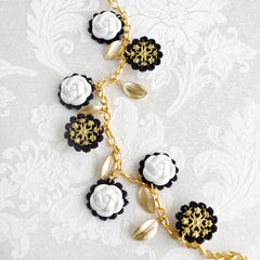 Porcelain Camellias And Golden Leaves Necklace