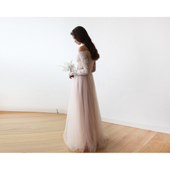 Blush Off-The-Shoulder Lace and Tulle Maxi Dress 1134