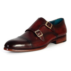 Paul Parkman Men's Cap-Toe Double Monkstraps Brol Dark Brown (ID#045-BRL)