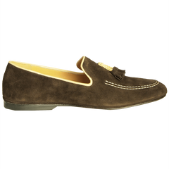 Suede Loafers in Calf Leather Trimming Brown