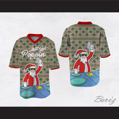 DJ Santa Claus Let's Get Poppin Ugly Christmas Tree Sweater Print Gray Football Jersey