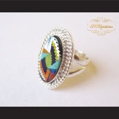 P Middleton Oval Geometric Micro Inlay Sterling Silver .925 Ring - borizcustom - 2