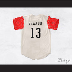 Tupac Shakur 13 White with Red Bandana Sleeves Baseball Jersey