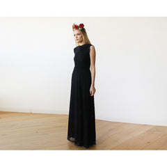 Black Lace Sleeveless Open Back Maxi Dress 1141