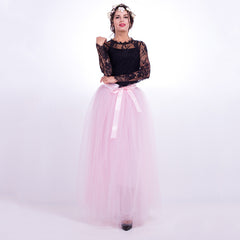 7 Layers Maxi Long Women Skirts Ladies Tulle Skirt Ankle-length Apparel Wedding Ball Gown Faldas Lotita Jupe Saia Longa
