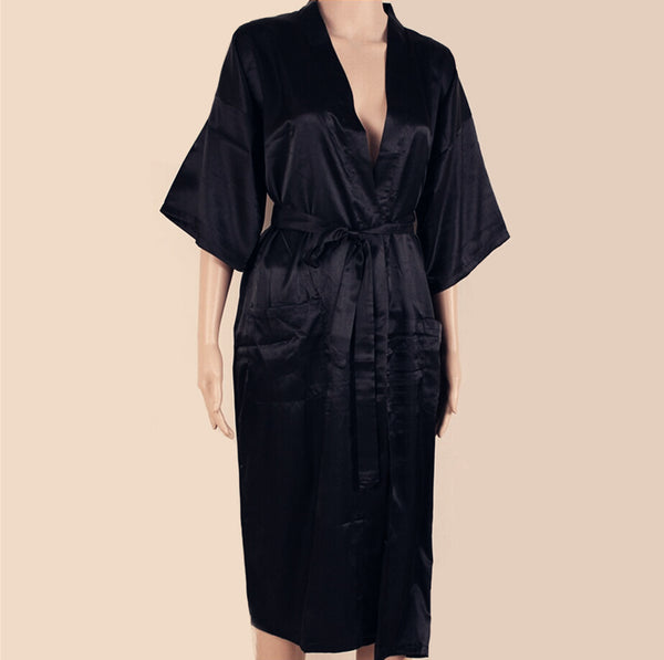 BLACK Mens Robe Hot Sale Faux Silk Kimono Bath Gown Bathrobe Nightgown Sleepwear Hombre Pijama Size S M L XL XXL XXXL ZhM01D