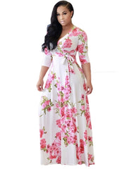 V Neck Floral Pattern Women's Maxi Dress
