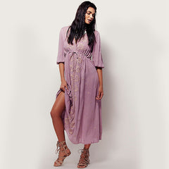 Khale Yose Cotton Summer Dress Long Sleeve Floral Embroidery Bohemian Dresses For Women Ethnic Hippie Chic Style Beach Clothing
