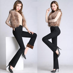 jeans Woman Plus Size 2018 Autumn Winter Plus Velvet Thickening Flare jeans High Waist Elastic Slim Warm Denim Trousers Women 34