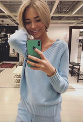 2017 winter Woolen and Cashmere Knitted warm Suit V-Neck Collar Velvet Sweater + Mink Cashmere Trousers Leisure Two-piece wj1359