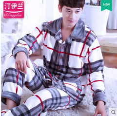 Pyjama For Men Winter O-Neck Long Sleeve Thick Warm Flannel Pajamas Sets Home Suits Sleep Tops & Bottoms Male Sleepwear Homewear