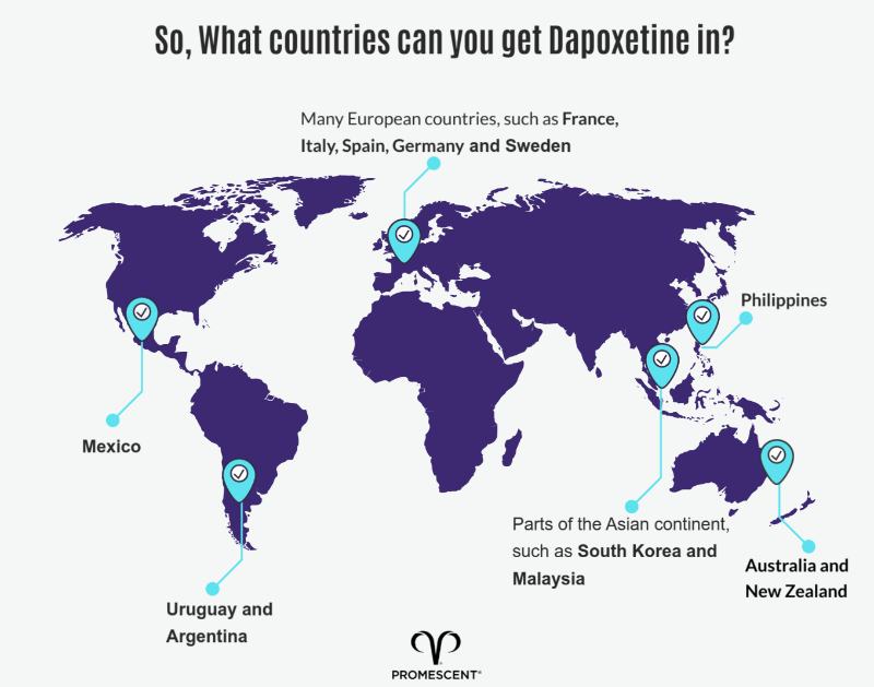Map of Countries That Sell Dapoxetine