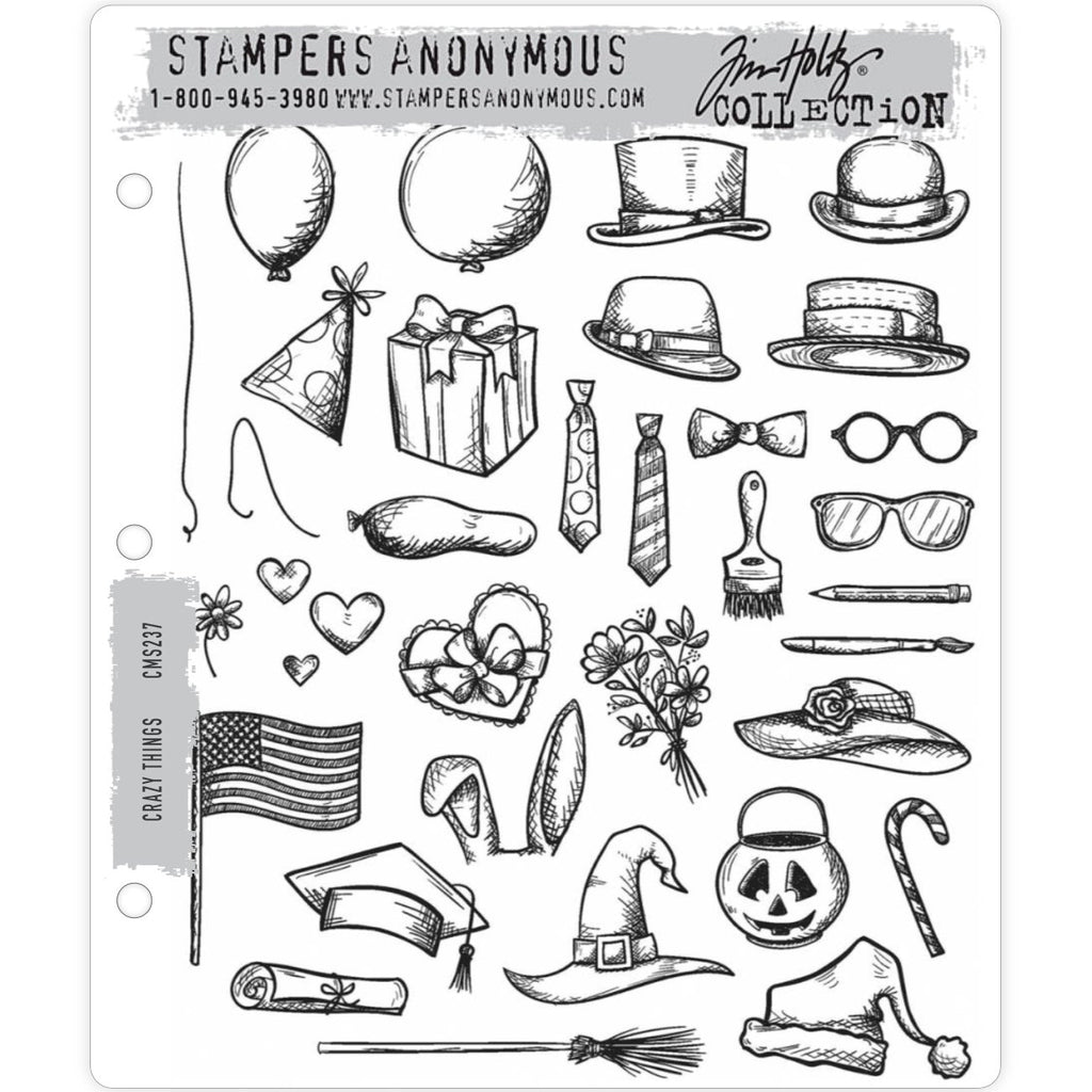 7 by 8.5 Crazy Things Stampers Anonymous Tim Holtz Cling Rubber Stamp Set 