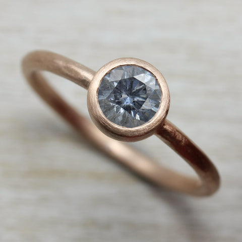 5mm Gray Salt & Pepper Moissanite Rustic Solitaire Engagement Ring in Rose Gold 