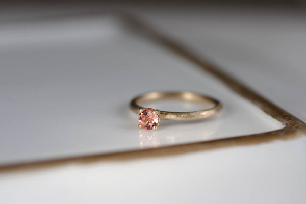 Peach Padparadscha Sapphire Solitaire Engagement Ring