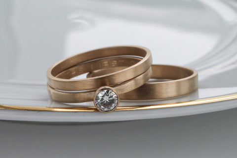 14k yellow gold bridal wedding ring set. 