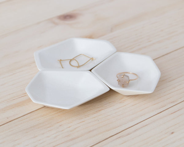 Small Geometric Ring Dish set of 3 in White