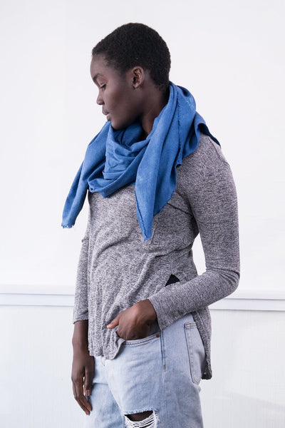Tuesday Shop's raw silk blanket scarf in indigo, handmade in Seattle