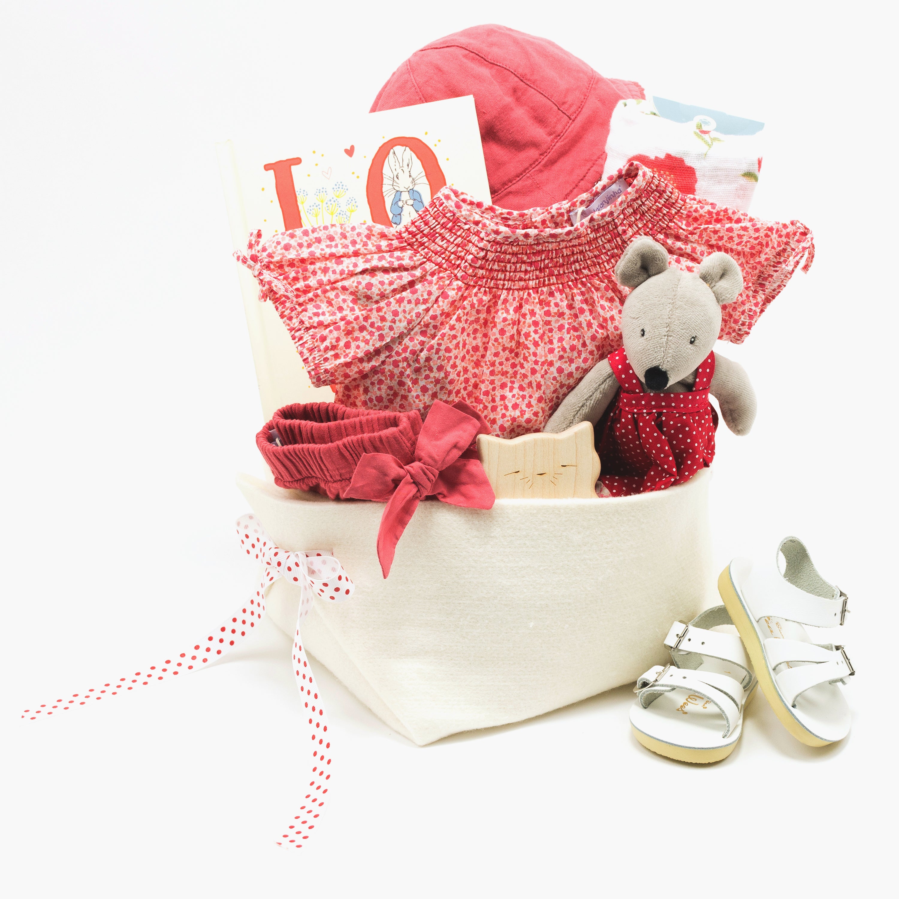 Beautiful Baby Girl Gift Basket featuring Laranjinha from Portugal at Bonjour Baby Baskets