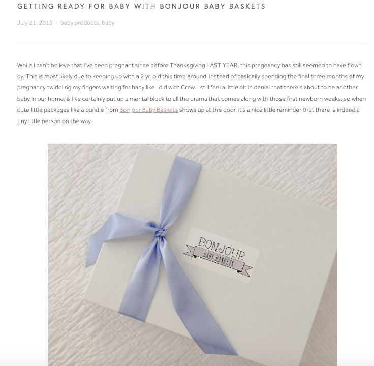 Bonjour Baby Baskets review by Kelsey Bethune from Sitting in our Tree