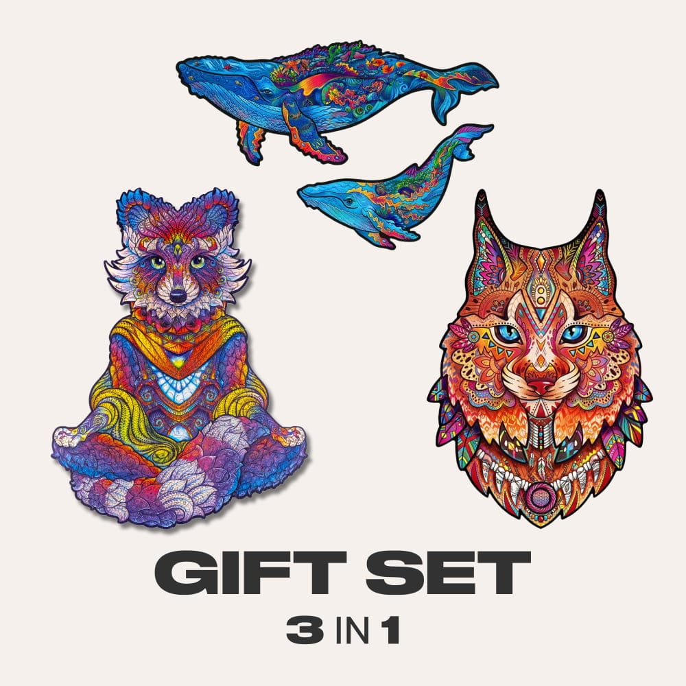 Wooden Puzzle Unidragon Animals Gift Set #5 (Gentle Lynx, Emanating Raccoon, Milky Whales 2 in 1), Size KS/M - ,
Wooden Puzzle Unidragon Animals Gift Set #5 (Gentle Lynx, Emanating Raccoon, Milky Whales 2 in 1), Size KS/M - ,