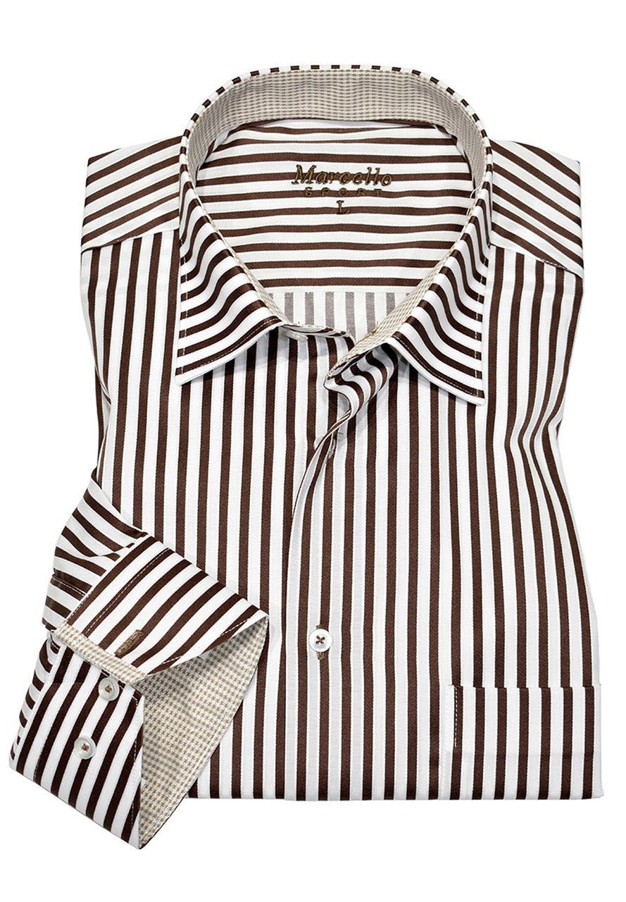 WS00 Chocolate Stripe Marcello Easy Care Shirt