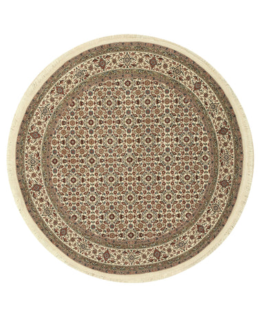 Hand-knotted Wool & Silk Ivory Traditional Oriental Mahi Tabriz Rug (6' x 6')