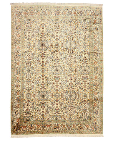 Hand-knotted Silk Ivory Traditional Oriental Kashmir Rug (7'11 x 11')