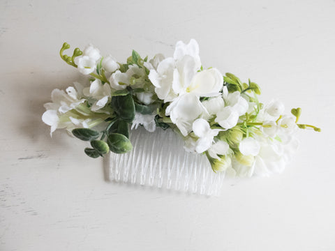 white silk flower hair comb