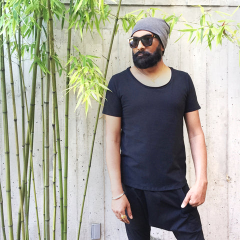 Scoop Neck T-Shirt in Black and Black Dhoti Pants