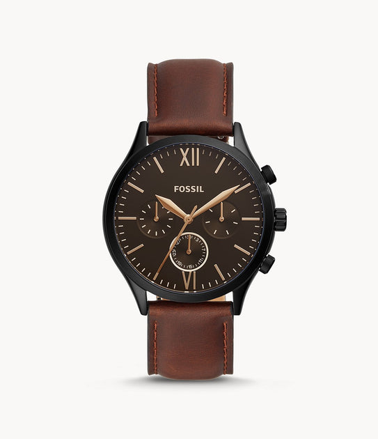 modern sophisticate multifunction brown leather watch