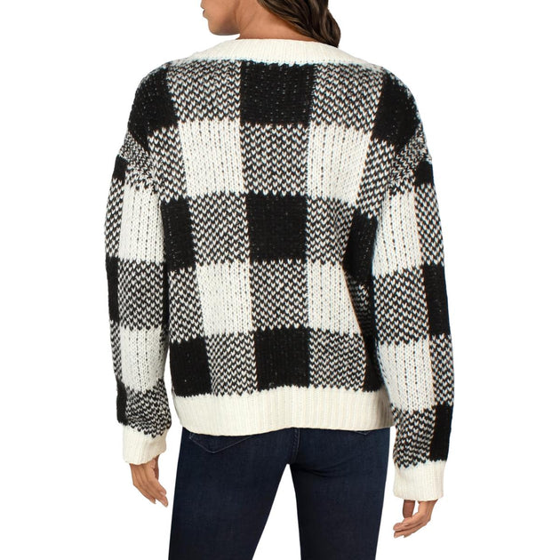 Metric Knits Womens Knit Check Print VNeck Sweater Shop Premium Outlets